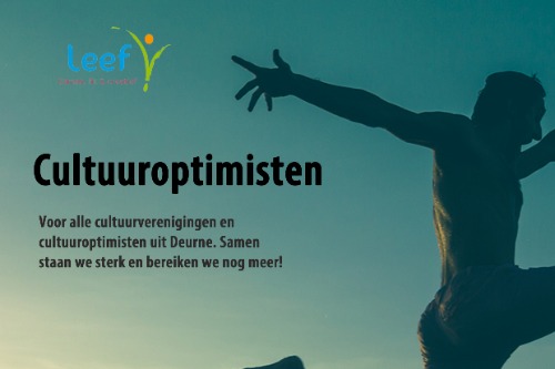 Logo Leef. Cultuuroptimisten. Voor alle cultuurverenigingen en cultuuroptimisten uit Deurne. Samen staan we sterk en bereiken we nog meer!